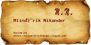 Mlinárik Nikander névjegykártya
